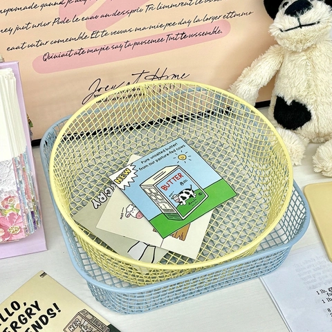 Metal Mesh Storage Basket Desktop Organizer Grid Iron Wire Bin For Stationery Makeup Office Home Decor Ins Style