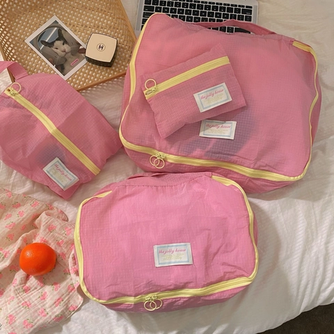 Portable Travel Storage Bag Waterproof Nylon Grid Pattern Luggage Organizer Clothing Divider Pouch