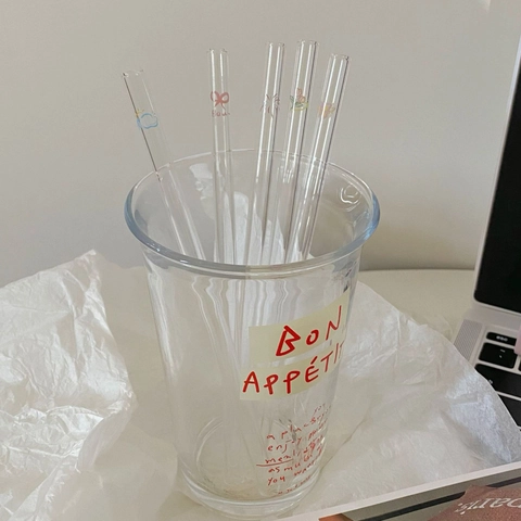 Reusable Glass Drinking Straws Borosilicate Heat Resistant Decorative Butterfly Bow Flower Eco Friendly Drinking Pipe