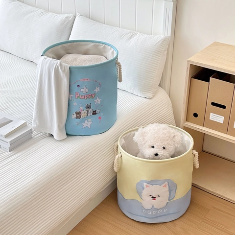 Cesta Para Lavandería Plegable De Algodón Y Lino Cesto De Almacenamiento Gran Capacidad Cubo De Juguetes Estampado De Animales Asas De Cuerda