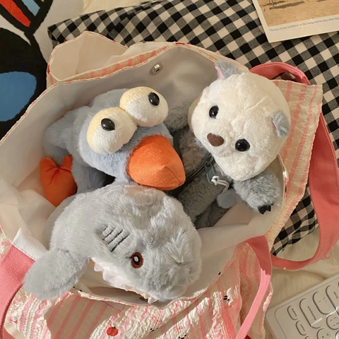 Cute Animal Plush Pencil Case Large Capacity Otter Platypus Shark Cartoon Stationery Pouch For Students Kids