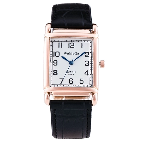 Women Rectangle Quartz Watch Rose Gold Metal Case Croco Pattern Leather Strap Casual Wristwatch Elegant Timepiece