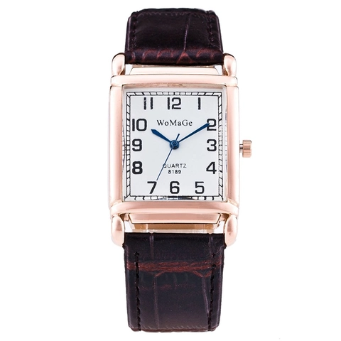 Women Rectangle Quartz Watch Rose Gold Metal Case Croco Pattern Leather Strap Casual Wristwatch Elegant Timepiece