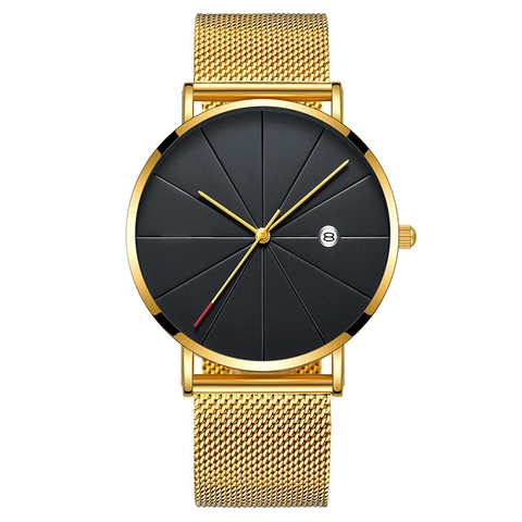 Minimalist Men Quartz Watch With Date Calendar Function Alloy Case Stainless Steel Mesh Leather Strap Fashion Sport