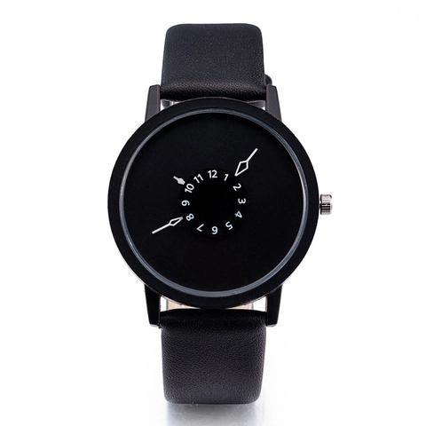 Minimalist Quartz Watch PU Leather Strap Inverted Pointer Dial Round Analog Fashion Harajuku Style Casual Unisex