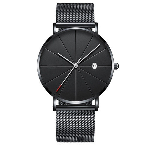 Minimalist Men Quartz Watch With Date Calendar Function Alloy Case Stainless Steel Mesh Leather Strap Fashion Sport