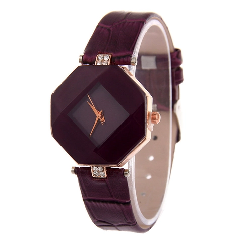 Women Quartz Watch Octagonal Geometric Glass Face Rose Gold Alloy Case Crocodile Pattern Leather Strap Rhinestone Elegant