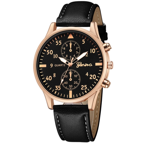 Montre Quartz Pour Hommes Mode Business Casual Boîtier En Alliage Ultra Mince Cadran Décoratif À Trois Yeux Bracelet En Cuir
