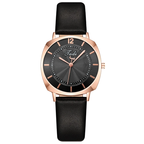 Women Fashion Quartz Watch Retro Square Dial Radial Pattern Alloy Case Faux Leather Strap Elegant Simple Style