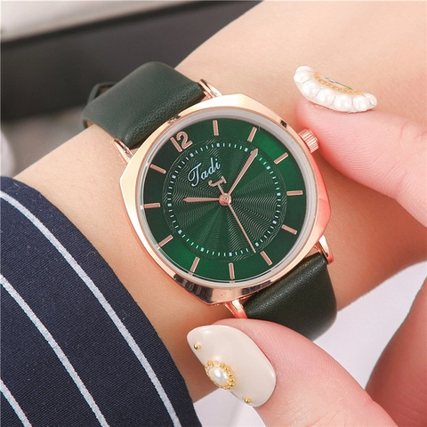 Women Fashion Quartz Watch Retro Square Dial Radial Pattern Alloy Case Faux Leather Strap Elegant Simple Style