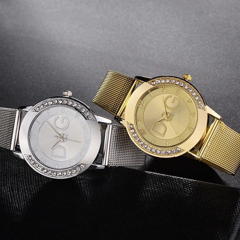 Orologio Al Quarzo Da Donna Ghiera In Lega Strass Cinturino In Maglia Minimalista Casual Rotondo Analogico