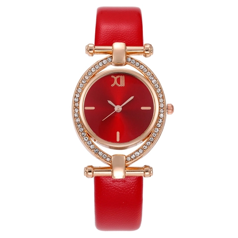 Fashion Women's Quartz Watch With Rhinestone Alloy Case Faux Leather Strap Roman Numeral XII Dial Simple Ladies Wristwatch