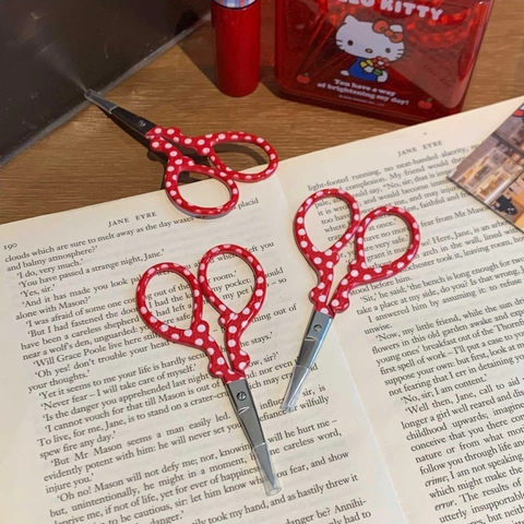 Mini Scissors Stainless Steel Red Polka Dot Handheld Portable Embroidery Thread Cutting For Student DIY Craft Sewing