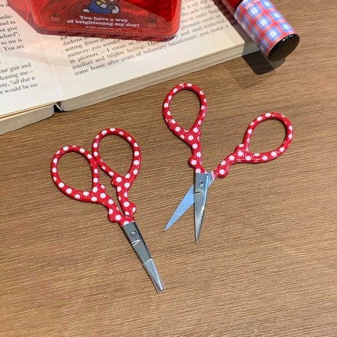 Mini Scissors Stainless Steel Red Polka Dot Handheld Portable Embroidery Thread Cutting For Student DIY Craft Sewing