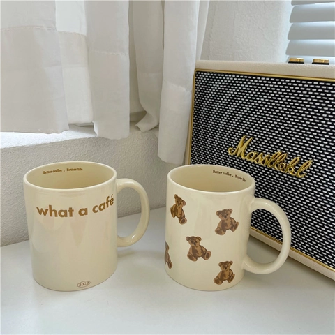 Keramische Mok Vintage Cartoon Beer Puppy Print Grote Capaciteit Melk Koffiekop Met Handvat Retro Slogan Voor Kantoor