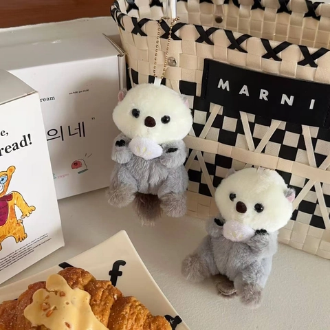 Llavero De Peluche De Nutria Marina Lindo Colgante De Animal Suave Para Decoración De Mochila Con Concha Regalo De Novedad