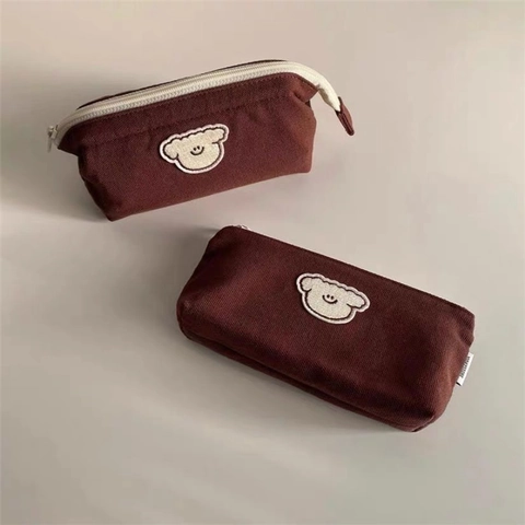 Estuche De Lápices Bordado De Animales De Dibujos Animados Gran Capacidad Lona Bolsa De Papelería Cremallera Neceser