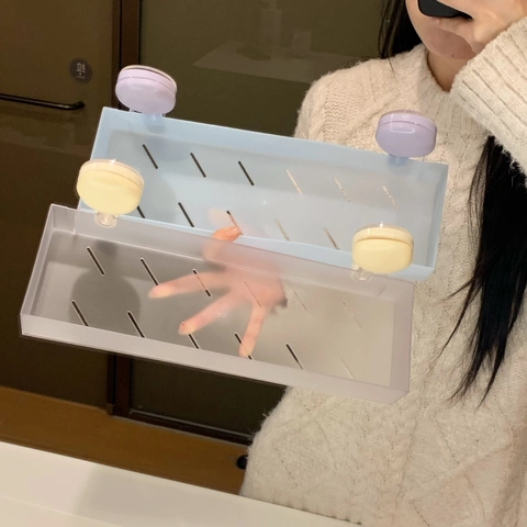 Mensola Da Bagno Con Ventosa Montaggio A Parete Plastica Opaca Senza Foro Rack Drenante Organizzatore Doccia