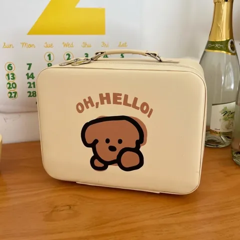 Large Capacity Portable Makeup Case PU Leather With Mirror Travel Storage Box Cute Cartoon Patterns For Women