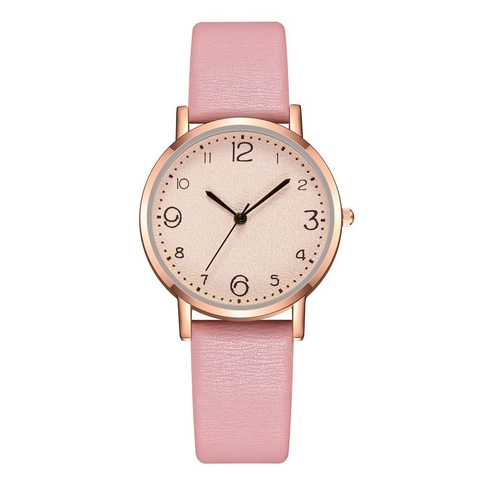 Women Quartz Watch Simple Fashion Round Dial Arabic Numerals Alloy Case Faux Leather Strap Casual Wristwatch For Girls