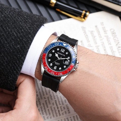 Men Quartz Watch Alloy Case Silicone Strap Luminous Pointer Date Display Rotating Bezel Sporty Business Wristwatch