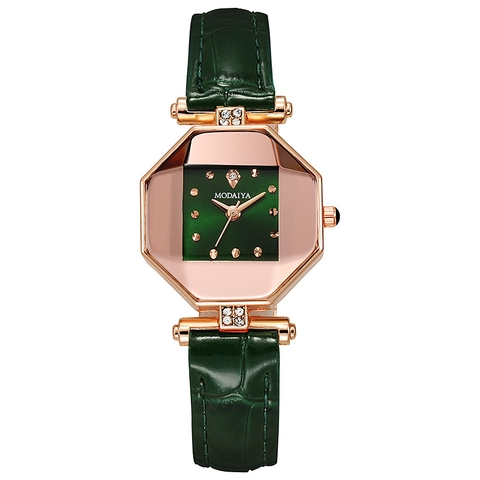 Women's Quartz Watch Octagonal Alloy Case Rhinestone Dial Crocodile Pattern PU Leather Strap Fashion Analog Elegant