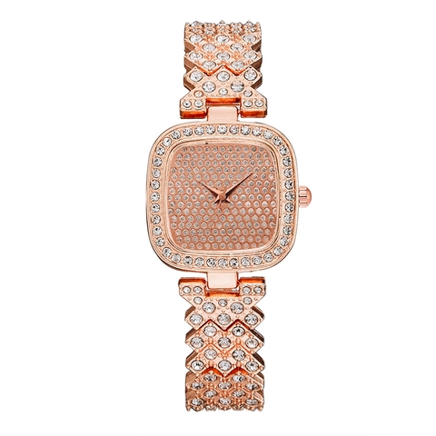 Legering Strass Vierkant Dames Quartz Horloge Met Glazen Spiegel Roestvrij Stalen Sluiting Elegant Dames Analoog Polshorloge Cadeau