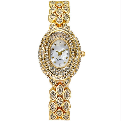 Montre à Quartz Pour Femmes De Luxe Bracelet En Alliage Incrusté De Strass Ovales Bijoux Élégant Mode Robe Cadeau Dames