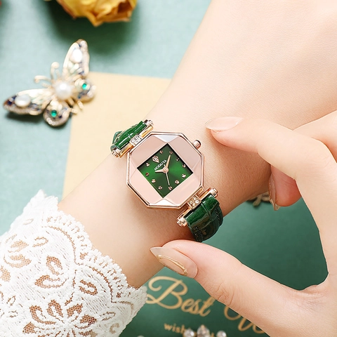 Women's Quartz Watch Octagonal Alloy Case Rhinestone Dial Crocodile Pattern PU Leather Strap Fashion Analog Elegant