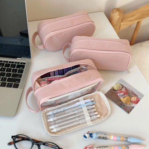 Trousse Scolaire Grande Capacité Sac Cosmétique Multi Couche Portable En Tissu Pochette À Fermeture Éclair Organisateur
