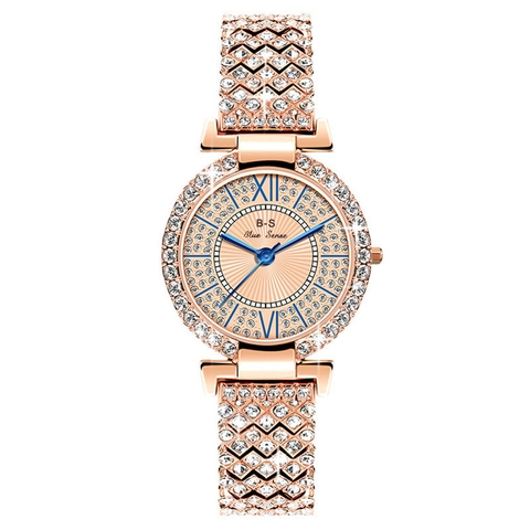 Luxury Women Rhinestone Watch Full Diamond Alloy Metal Bracelet Quartz Wristwatch Roman Numerals Fashion Elegant Jewelry