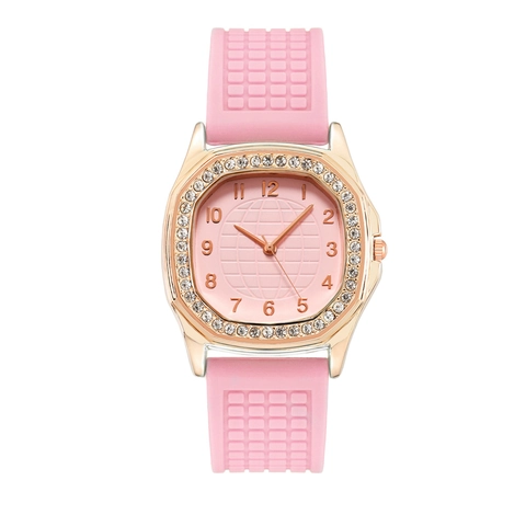 Women's Quartz Watch Rhinestone Octagonal Bezel Silicone Strap Arabic Numerals Elegant Fashion Analog Wristwatch