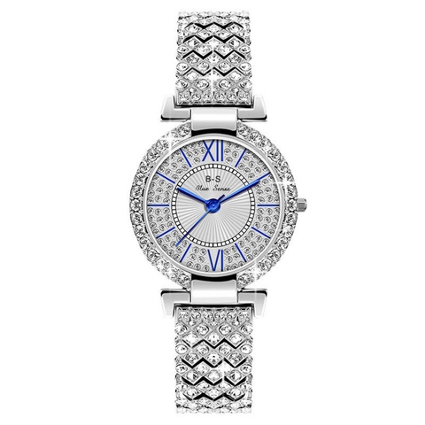 Luxury Women Rhinestone Watch Full Diamond Alloy Metal Bracelet Quartz Wristwatch Roman Numerals Fashion Elegant Jewelry