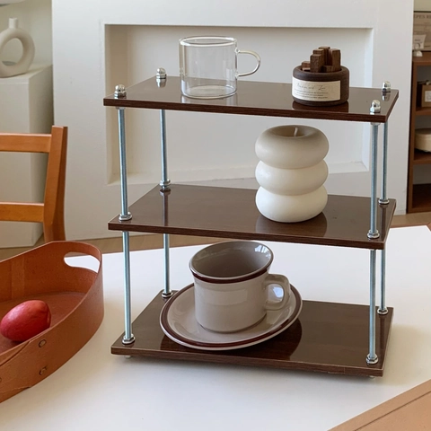 Desktop Storage Rack Vintage 3-Tier Wood Metal Industrial Multipurpose Organizer Shelf For Coffee Station Kitchen Vanity Office