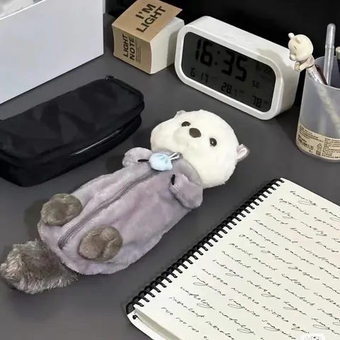 Plush Animal Pencil Case Cute Soft Sea Otter Platypus Shark Shape Kawaii Stationery Storage Pouch For School Office