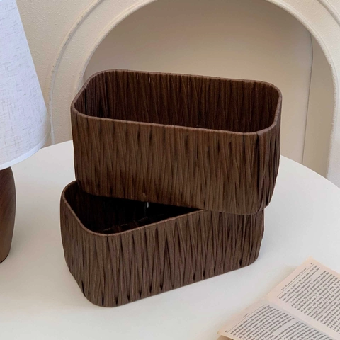 Retro Woven Storage Basket Desktop Organizer Bin Sundries Container PP Material Rectangular For Office Home Bathroom