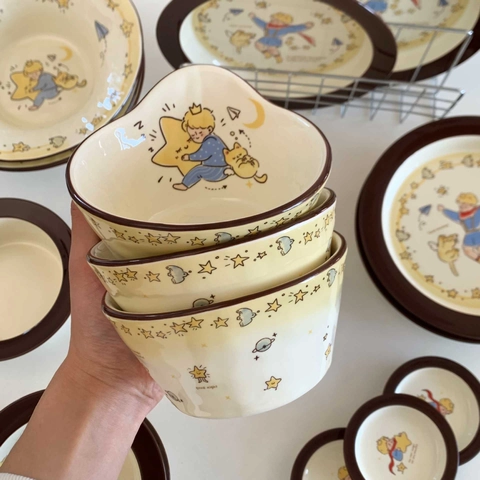 Ceramic Dinnerware Bowls And Plates Cartoon Illustration Underglaze Tableware For Home Kitchen Cute Healing Style Decor