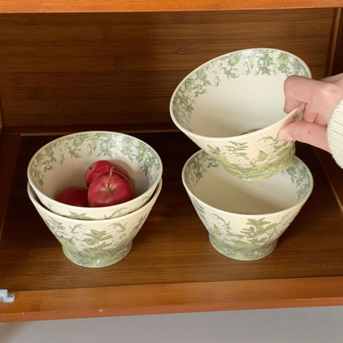 Keramikschale Maiglöckchen Muster Retro Konisch Salat Suppe Reis Geschirr Floral Pastoral Küche Heim