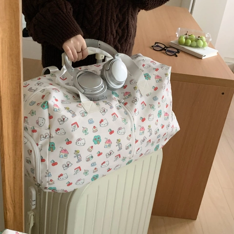 Cartoon Print Travel Duffel Bag Large Capacity Nylon Waterproof Handbag For Women Weekend Gym Carry On Suitcase Sleeve