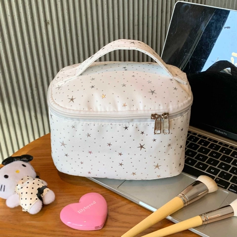 Cosmetic Bag Star Pattern Canvas Portable Large Capacity Travel Toiletry Wash Bag With Handle Zipper Closure For Women