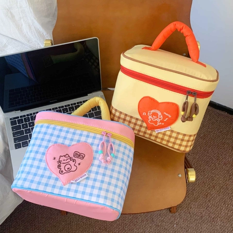 Isolierte Lunchtasche Tragbare Bento Handtasche Aluminiumfolienfutter Thermische Picknick Kühltasche Cartoon Karo Design