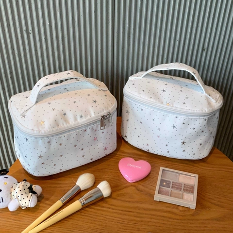Cosmetic Bag Star Pattern Canvas Portable Large Capacity Travel Toiletry Wash Bag With Handle Zipper Closure For Women