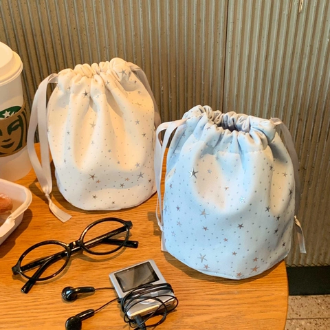 Sternenmuster Kordelzugbeutel Stoff Kosmetiktasche Reise Aufbewahrung Organizer Tragbare Zylindrische Etui Für Frauen