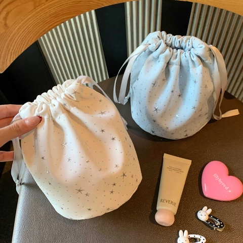 Sternenmuster Kordelzugbeutel Stoff Kosmetiktasche Reise Aufbewahrung Organizer Tragbare Zylindrische Etui Für Frauen