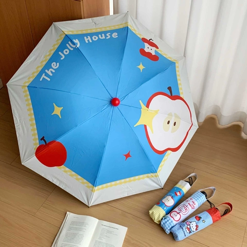 Manual Folding Umbrella Pongee Cloth Stainless Steel Anti-UV Sun Rain Portable Cartoon Fruit Cat Pattern With Cover