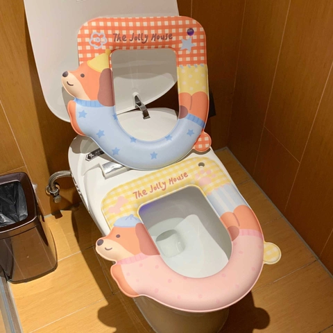 Cartoon Teckel Toiletbrilhoes Waterdicht EVA Verdikt Wasbaar Zelfklevend U-Vormig Geruit Badkamer