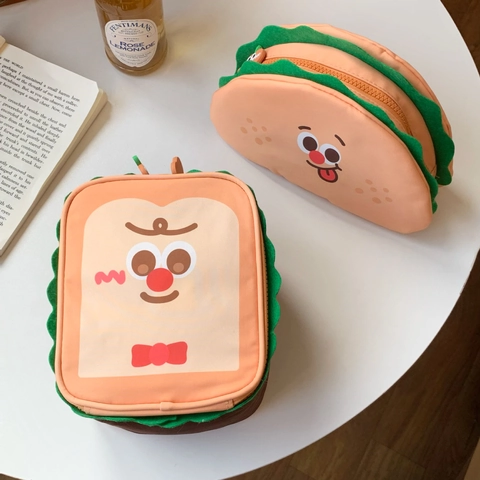 Borsa Per Trucco Carina Forma Toast Taco Cartone Animato Tessuto Grande Kapazität Portatile Organizzatore Viaggio Toletta