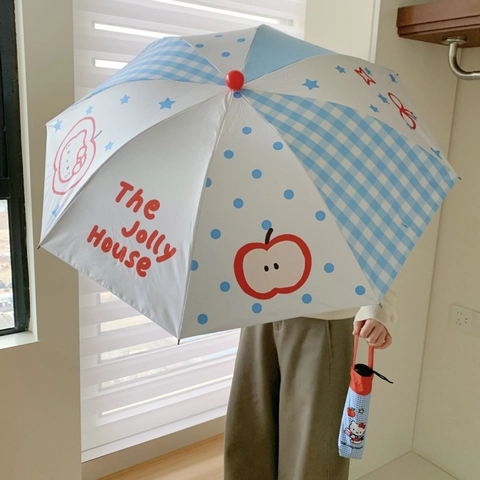 Manual Folding Umbrella Pongee Cloth Stainless Steel Anti-UV Sun Rain Portable Cartoon Fruit Cat Pattern With Cover