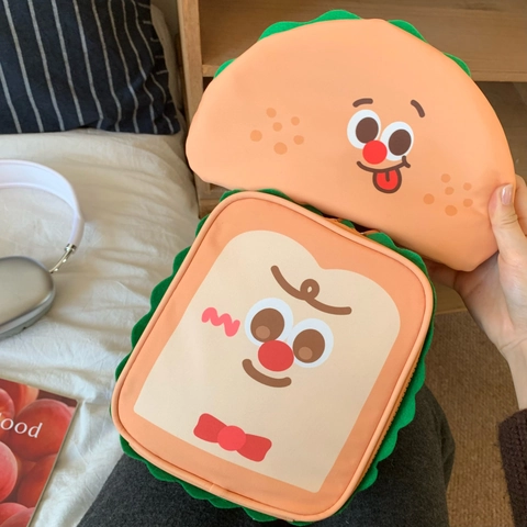 Borsa Per Trucco Carina Forma Toast Taco Cartone Animato Tessuto Grande Kapazität Portatile Organizzatore Viaggio Toletta