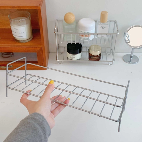 Scaffale In Acciaio Inossidabile Organizer Da Scrivania Multifunzionale Maglia Argentata Minimalista Cucina Bagno